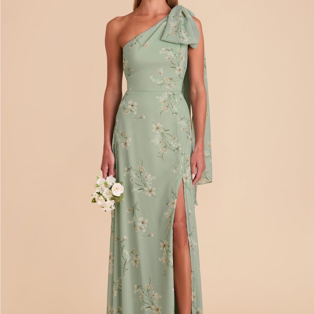 Elegant One-Shoulder Floral Green Dress